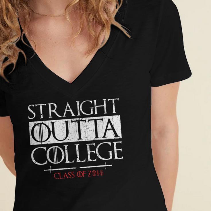 Straight Outta College Shirt Class Of 2018 Graduation Women's Jersey Short Sleeve Deep V-Neck Tshirt
