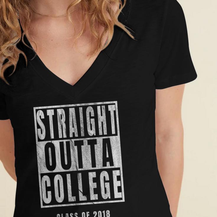 Straight Outta College s Graduation Women's Jersey Short Sleeve Deep V-Neck Tshirt
