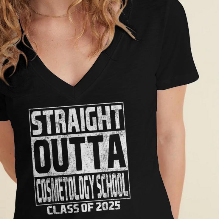 Straight Outta Cosmetology School Class Of 2025 Graduation Women's Jersey Short Sleeve Deep V-Neck Tshirt
