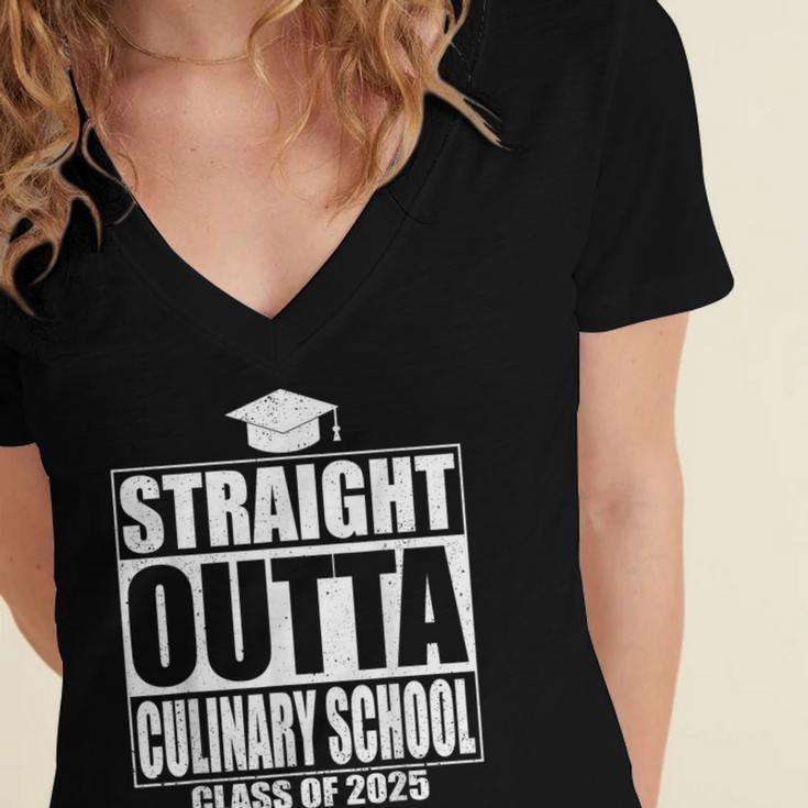 Straight Outta Culinary School Graduation Idea Class Of 2025 Women's Jersey Short Sleeve Deep V-Neck Tshirt