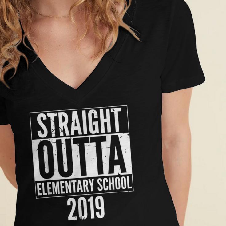 Straight Outta Elementary School 2019 Graduation Fun Women's Jersey Short Sleeve Deep V-Neck Tshirt