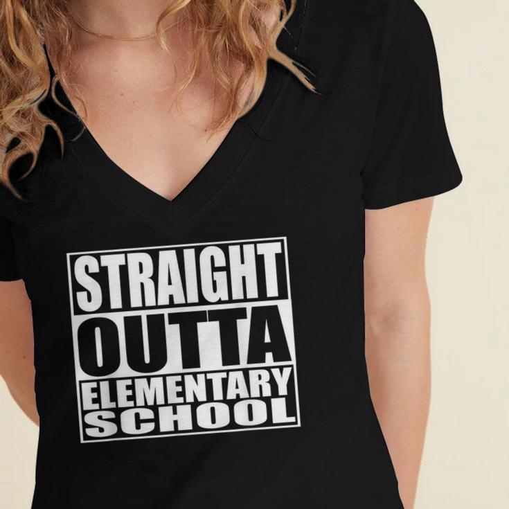 Straight Outta Elementary School Graduation Women's Jersey Short Sleeve Deep V-Neck Tshirt