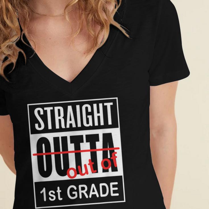 Straight Outta First Grade Graduation 1st GradeShirt Women's Jersey Short Sleeve Deep V-Neck Tshirt