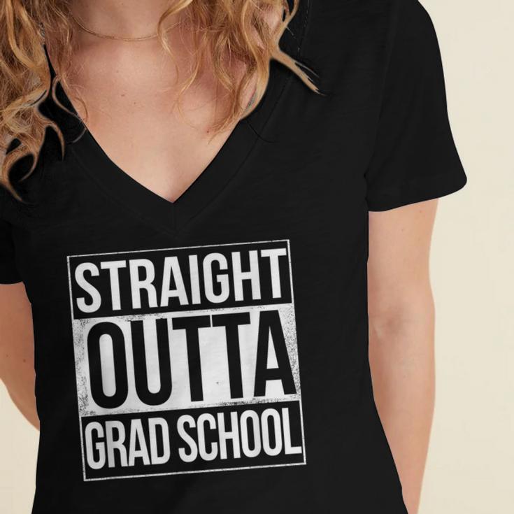 Straight Outta Grad School GraduationShirt Gift Women's Jersey Short Sleeve Deep V-Neck Tshirt