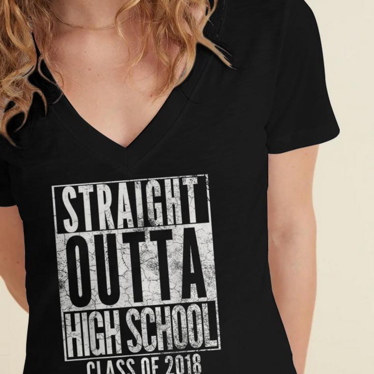 STRAIGHT OUTTA HIGH SCHOOL 2018 Graduation Grad Shirt Women's Jersey Short Sleeve Deep V-Neck Tshirt
