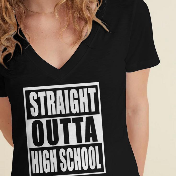 Straight Outta High School Graduation Apparel For Seniors Women's Jersey Short Sleeve Deep V-Neck Tshirt