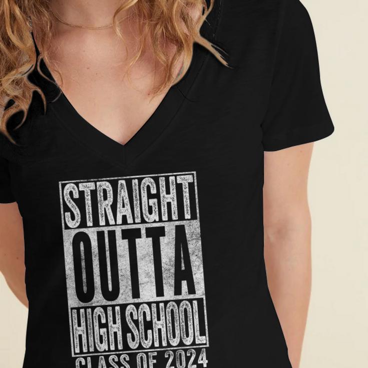 STRAIGHT OUTTA HIGH SCHOOL Graduation Class Of 2024 Senior Women's Jersey Short Sleeve Deep V-Neck Tshirt