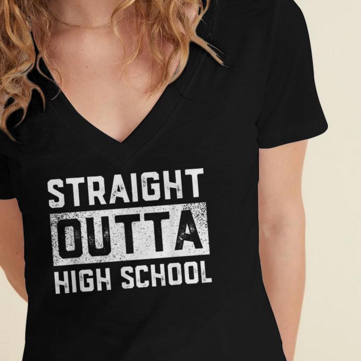 Straight Outta High School Graduation Kid Women's Jersey Short Sleeve Deep V-Neck Tshirt