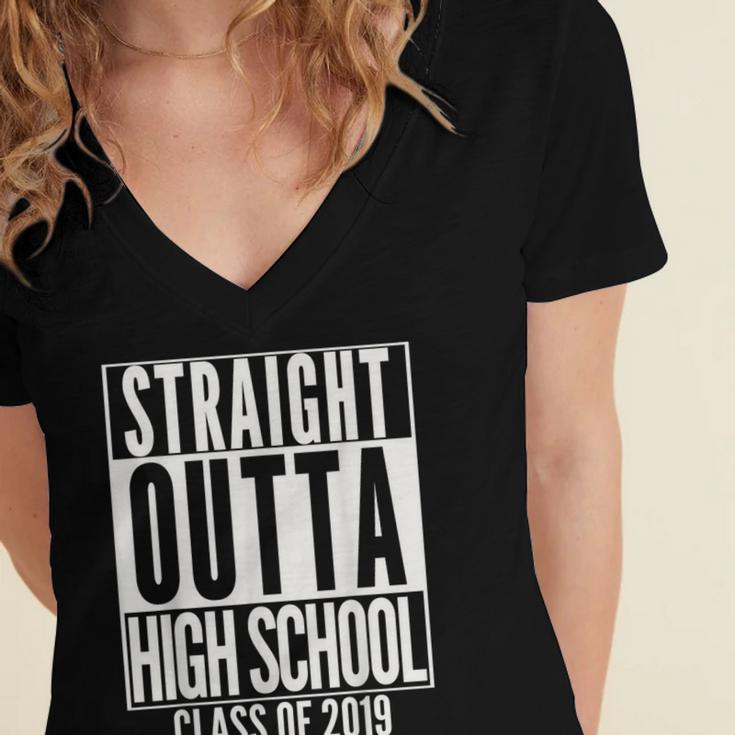 STRAIGHT OUTTA HIGH SCHOOL Senior 2019 Graduation Women's Jersey Short Sleeve Deep V-Neck Tshirt