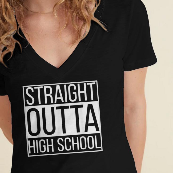 Straight Outta High School Senior Graduation Women's Jersey Short Sleeve Deep V-Neck Tshirt