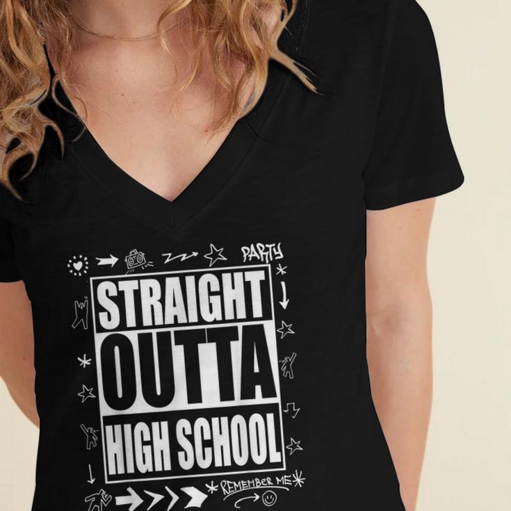 Straight Outta High School Shirt Cute Graduation Women's Jersey Short Sleeve Deep V-Neck Tshirt