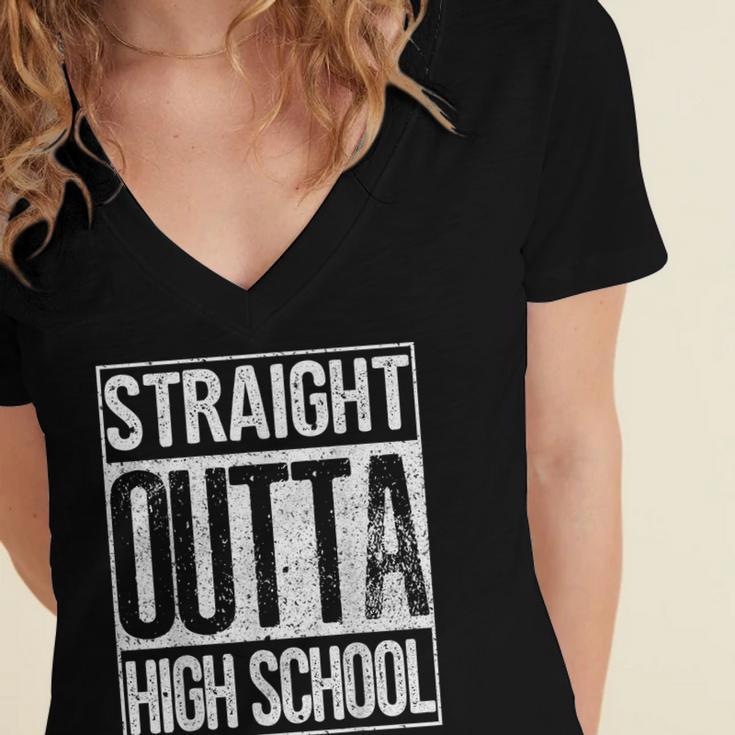 Straight Outta High School Shirt Graduation Idea Women's Jersey Short Sleeve Deep V-Neck Tshirt