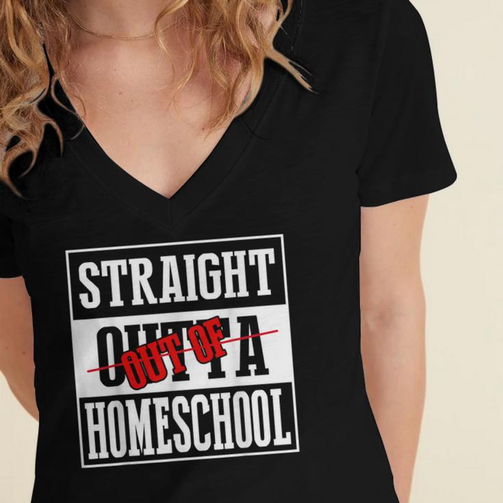 Straight Outta Homeschool Shirt Graduation Women's Jersey Short Sleeve Deep V-Neck Tshirt
