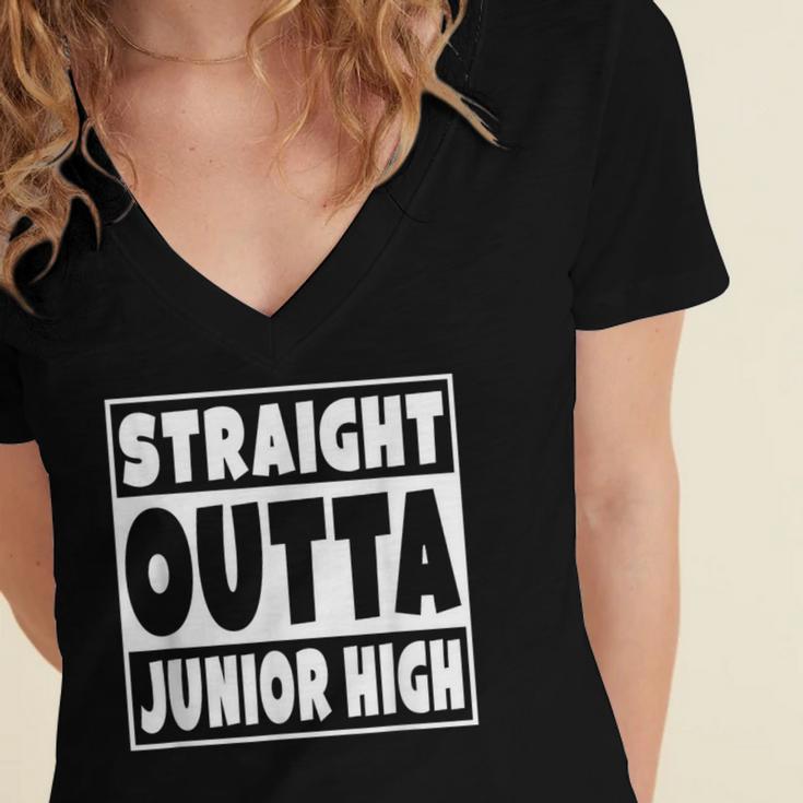 Straight Outta Junior High 8th Grade Graduation Women's Jersey Short Sleeve Deep V-Neck Tshirt