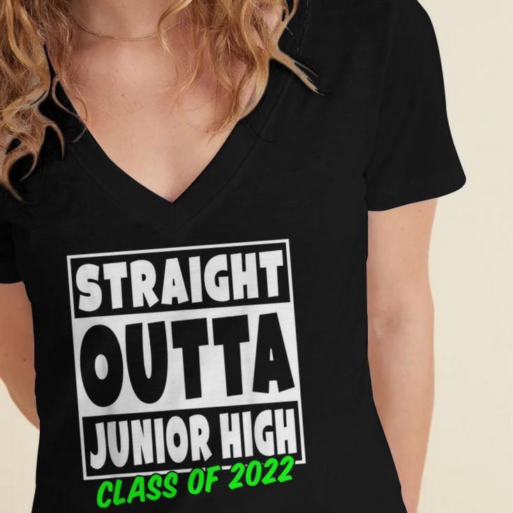 Straight Outta Junior High School Class Of 2022 Graduation Women's Jersey Short Sleeve Deep V-Neck Tshirt