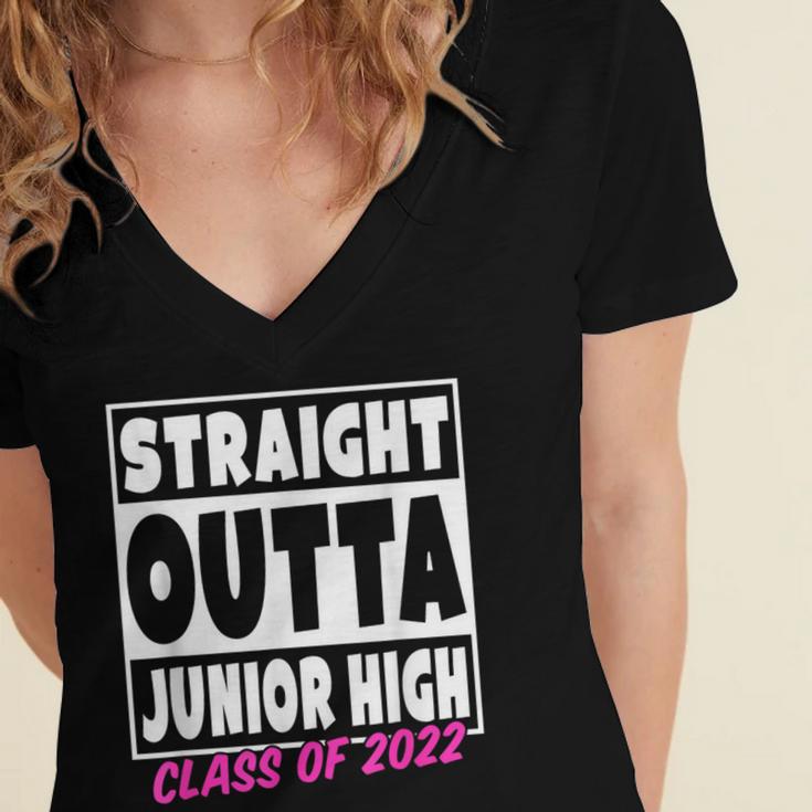 Straight Outta Junior High School Graduation Women's Jersey Short Sleeve Deep V-Neck Tshirt