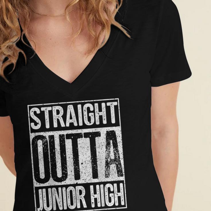 Straight Outta Junior High Shirt Graduation Idea Women's Jersey Short Sleeve Deep V-Neck Tshirt