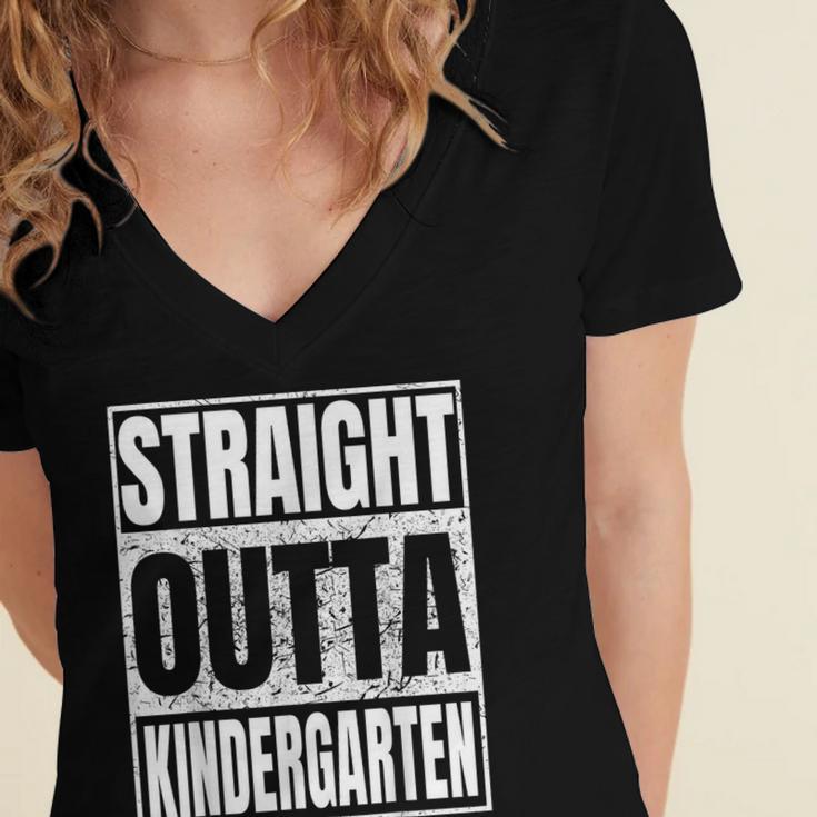 Straight Outta Kindergarten Graduation 2025 Kinder Women's Jersey Short Sleeve Deep V-Neck Tshirt