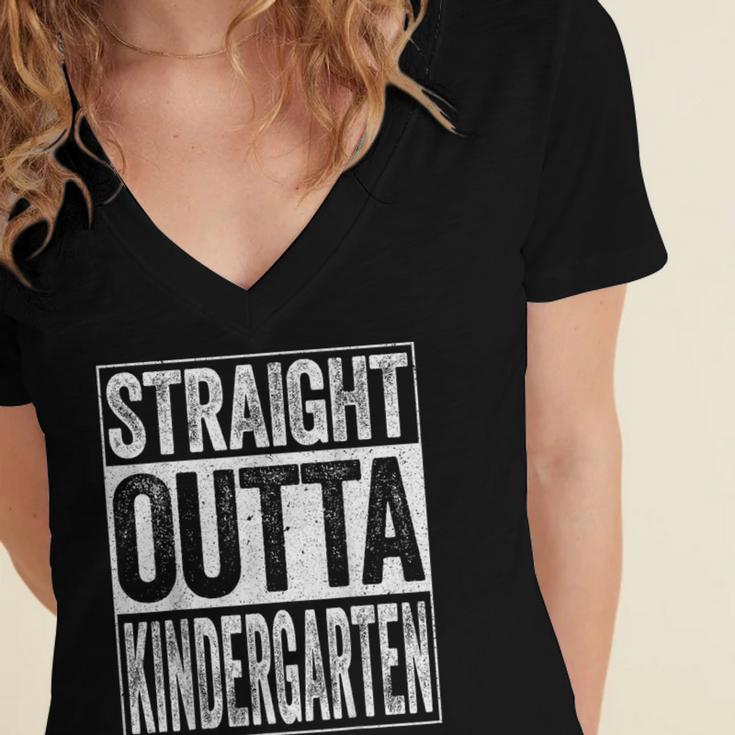 Straight Outta Kindergarten Shirt Boy Girl Graduation Women's Jersey Short Sleeve Deep V-Neck Tshirt