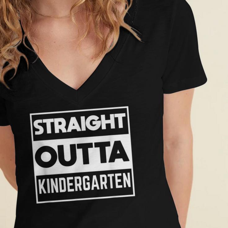 Straight Outta Kindergarten Shirts Graduation Women's Jersey Short Sleeve Deep V-Neck Tshirt