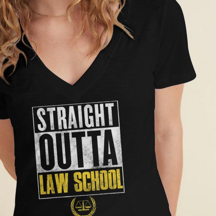 Straight Outta Law School Graduation Tshirt Law School Women's Jersey Short Sleeve Deep V-Neck Tshirt