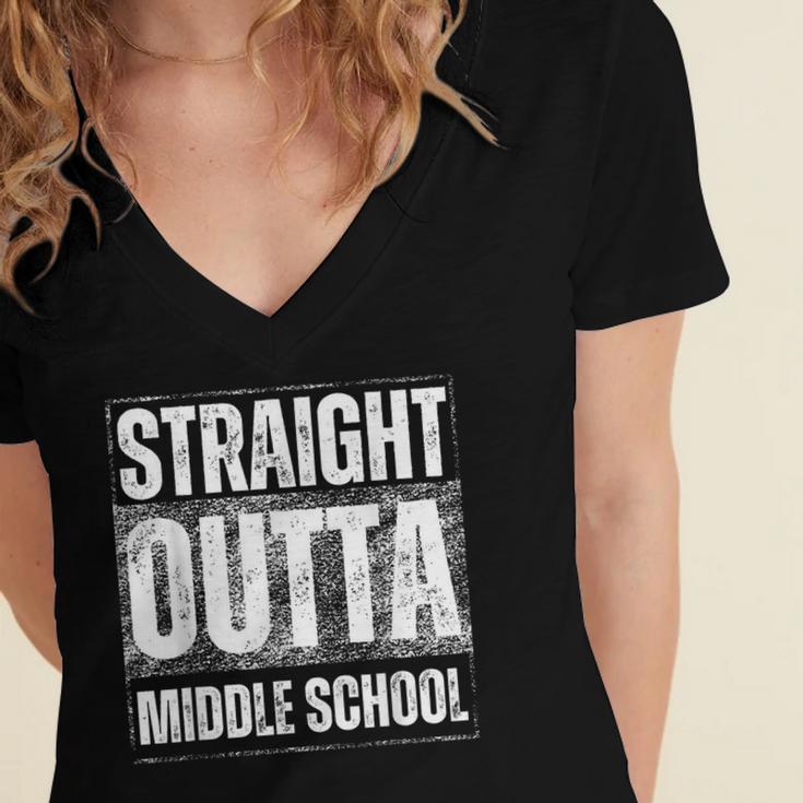 Straight Outta Middle School Class Of 2024 Graduation Women's Jersey Short Sleeve Deep V-Neck Tshirt
