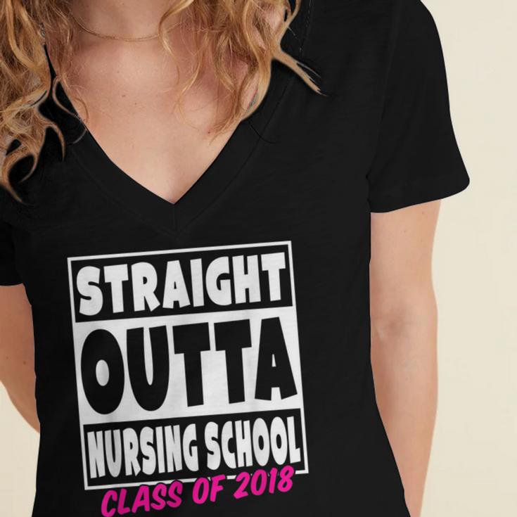 Straight Outta Nursing School Class Of 2018 Graduation Women's Jersey Short Sleeve Deep V-Neck Tshirt