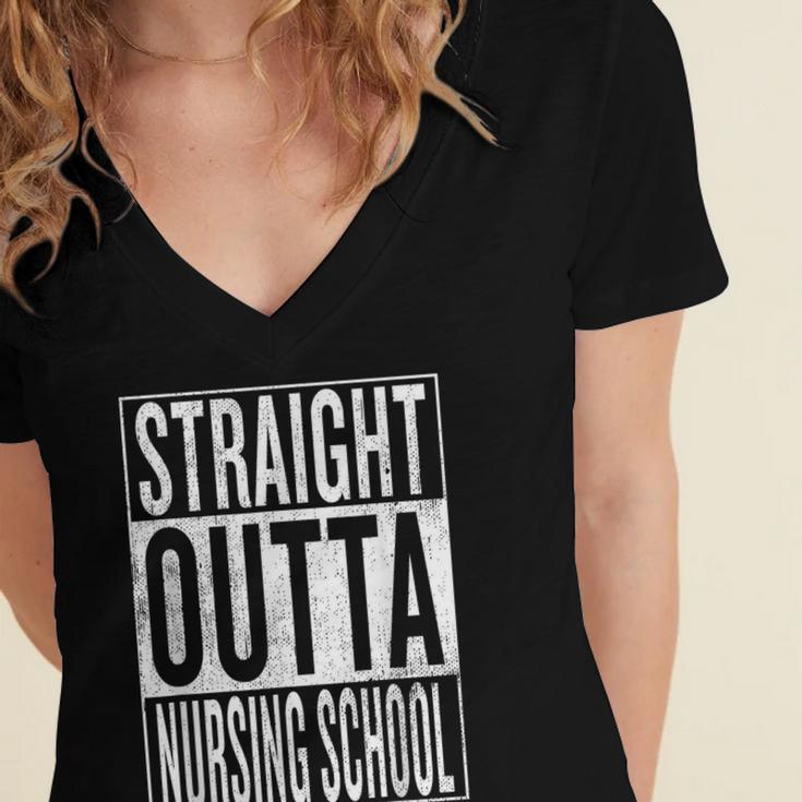 Straight Outta Nursing School Great Graduation Shirt Women's Jersey Short Sleeve Deep V-Neck Tshirt
