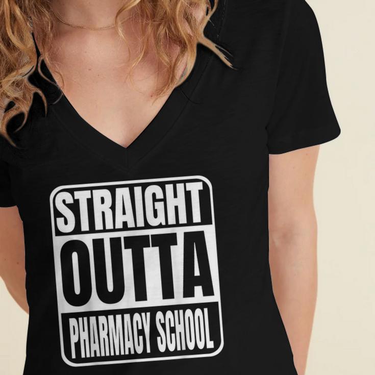 Straight Outta Pharmacy School Class 2025 Pharma Graduation Women's Jersey Short Sleeve Deep V-Neck Tshirt