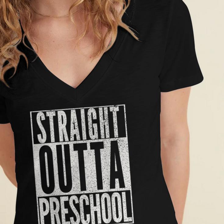 STRAIGHT OUTTA PRESCHOOL GIFT Grad Graduation Kids Women's Jersey Short Sleeve Deep V-Neck Tshirt