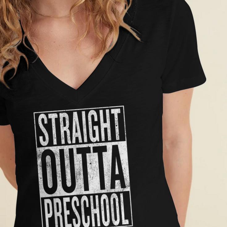 Straight Outta Preschool Pre-School Graduation Cool Women's Jersey Short Sleeve Deep V-Neck Tshirt