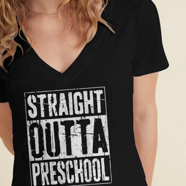 Straight Outta Preschool Shirt Preschool Boy Girl Graduation Women's Jersey Short Sleeve Deep V-Neck Tshirt