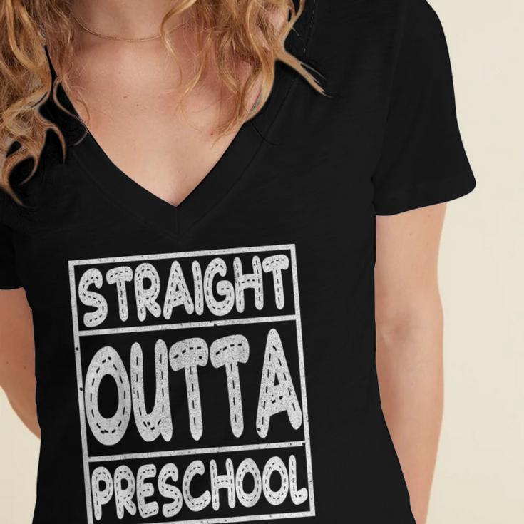 Straight Outta Preschool Shirt Graduation Idea Women's Jersey Short Sleeve Deep V-Neck Tshirt