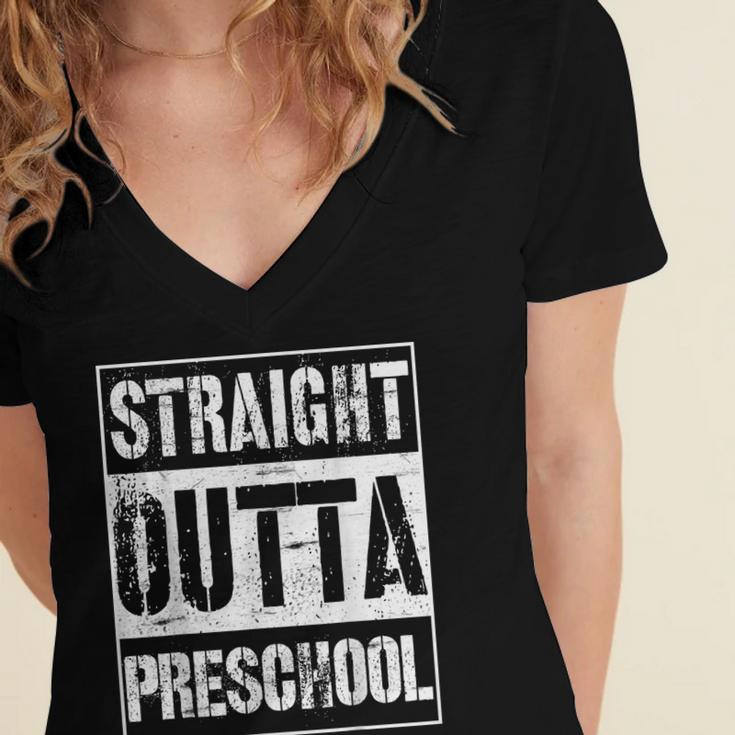 Straight Outta Preschool Shirt Great Pre-K Graduation Women's Jersey Short Sleeve Deep V-Neck Tshirt