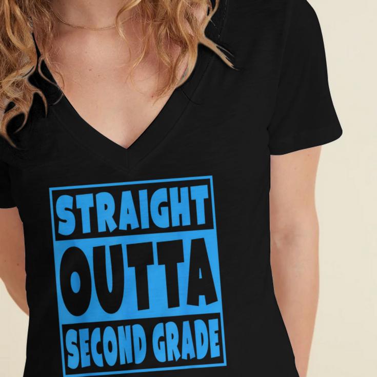 Straight Outta Second Grade Graduation Class Women's Jersey Short Sleeve Deep V-Neck Tshirt