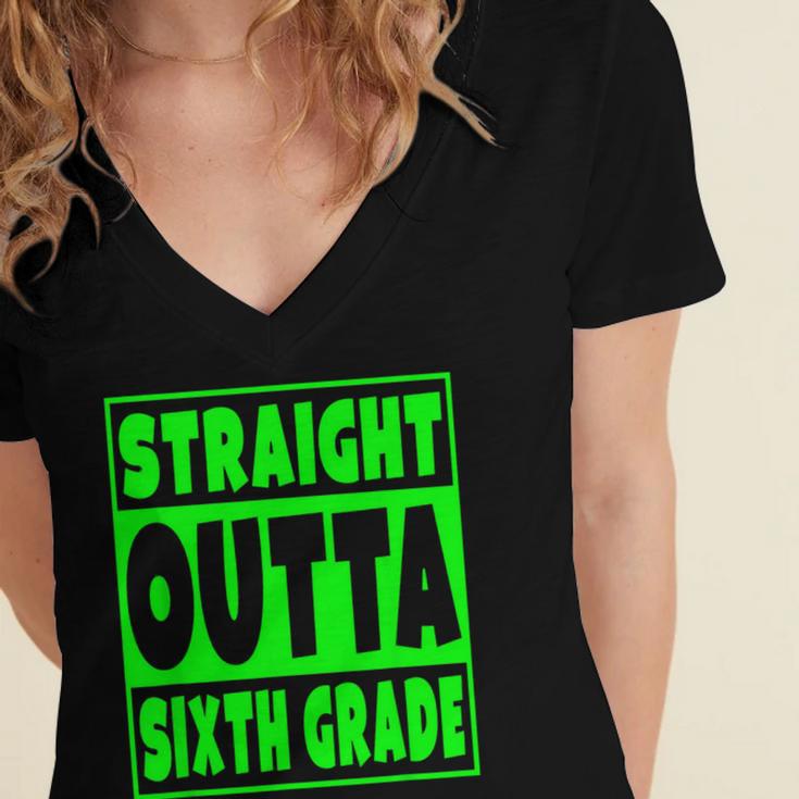 Straight Outta Sixth Grade Graduation Class Women's Jersey Short Sleeve Deep V-Neck Tshirt