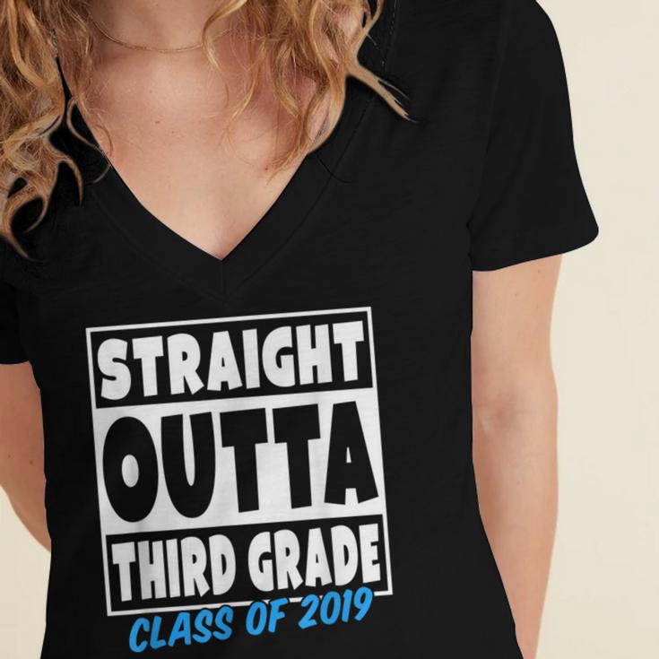 Straight Outta Third Grade Class Of 2019 Graduation Women's Jersey Short Sleeve Deep V-Neck Tshirt