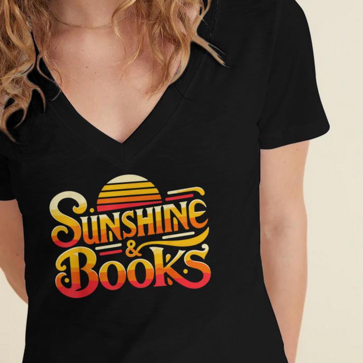 Sunshine & Books For Bookworm Summer Reading Women's Jersey Short Sleeve Deep V-Neck Tshirt