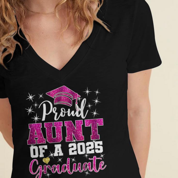 Super Proud Aunt Of 2025 Graduate Senior Graduation Family Women's Jersey Short Sleeve Deep V-Neck Tshirt