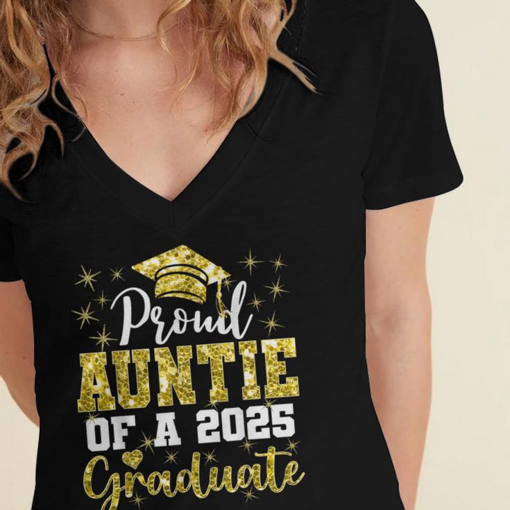Super Proud Auntie Of 2025 Graduate Senior Graduation Family Women's Jersey Short Sleeve Deep V-Neck Tshirt
