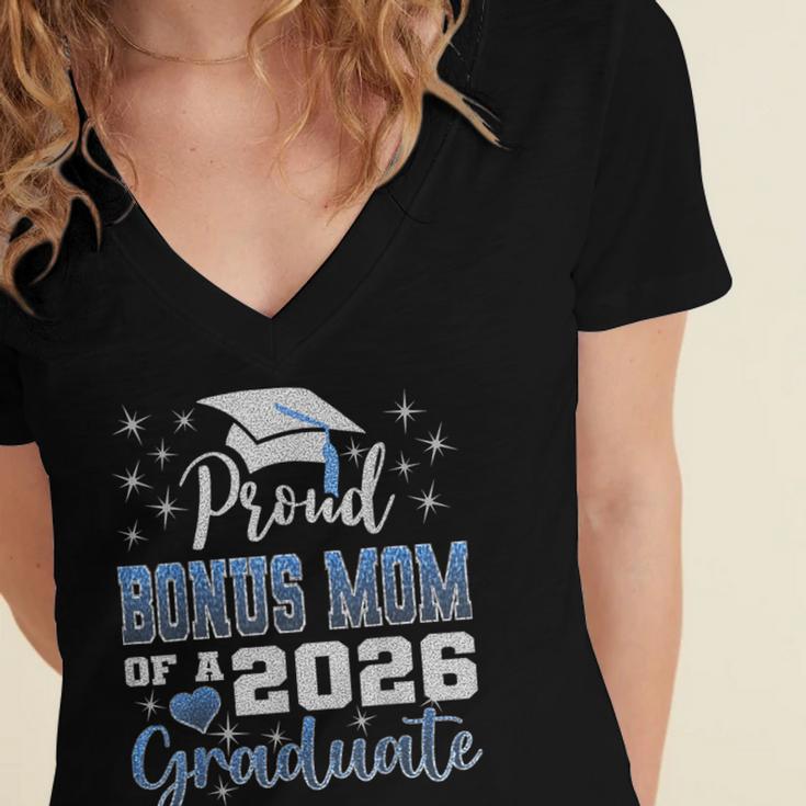 Super Proud Bonus Mom Of 2026 Graduate Graduation Family Women's Jersey Short Sleeve Deep V-Neck Tshirt