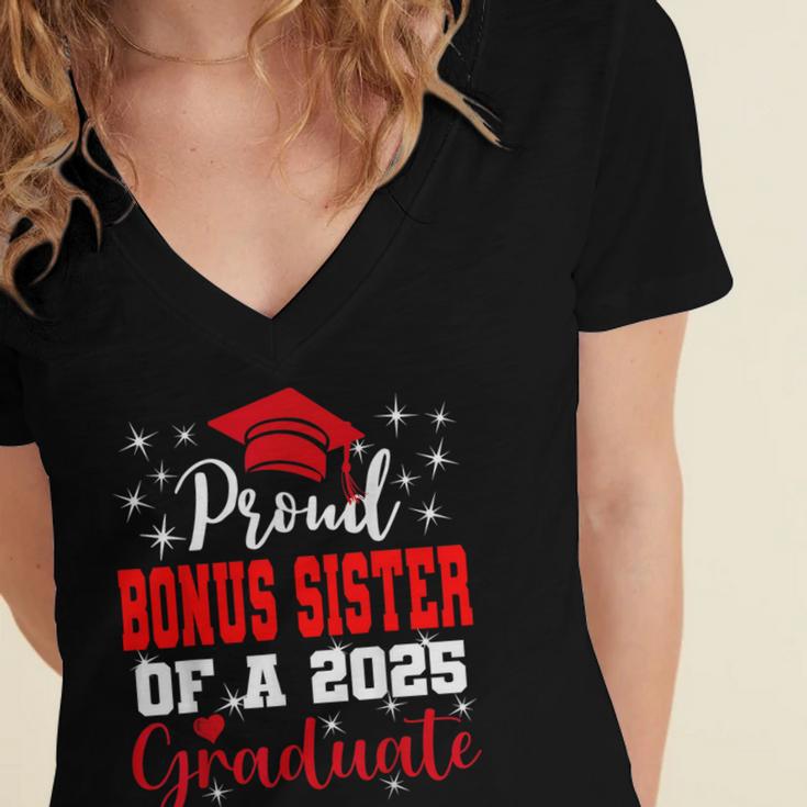 Super Proud Bonus Sister Of 2025 Graduate Graduation Family Women's Jersey Short Sleeve Deep V-Neck Tshirt