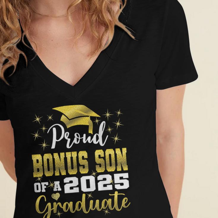 Super Proud Bonus Son Of 2025 Graduate Graduation Family Women's Jersey Short Sleeve Deep V-Neck Tshirt