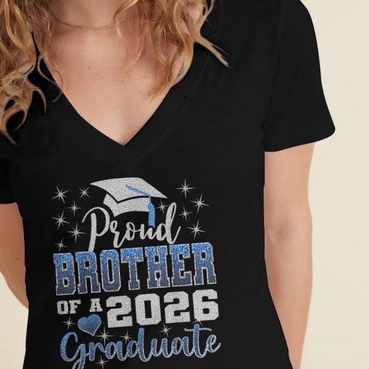 Super Proud Brother Of 2026 Graduate Graduation Family Women's Jersey Short Sleeve Deep V-Neck Tshirt