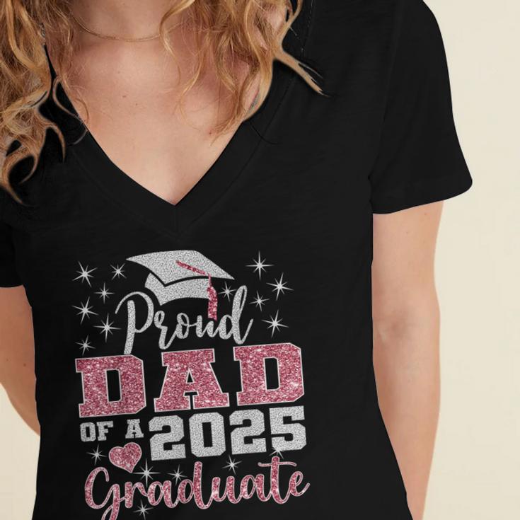 Super Proud Dad Of 2025 Graduate Senior Graduation Family Women's Jersey Short Sleeve Deep V-Neck Tshirt