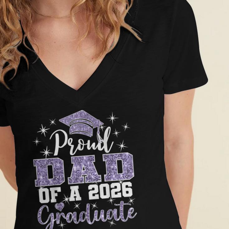 Super Proud Dad Of 2026 Graduate Senior Graduation Family Women's Jersey Short Sleeve Deep V-Neck Tshirt