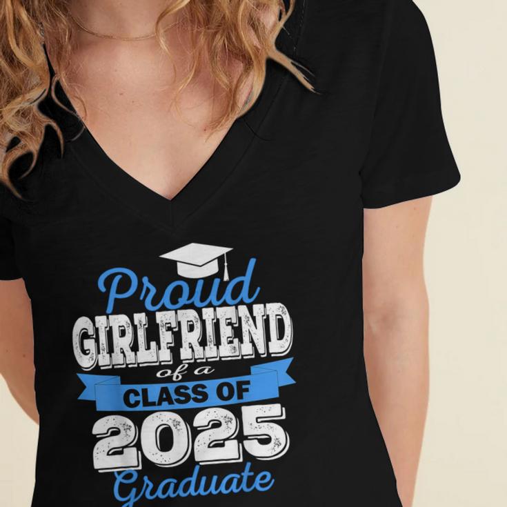 Super Proud Girlfriend Of 2025 Graduate Graduation Family Women's Jersey Short Sleeve Deep V-Neck Tshirt