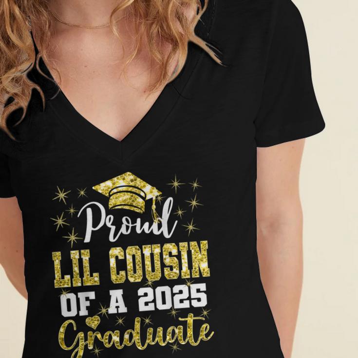 Super Proud Little Cousin Of 2025 Graduate Graduation Family Women's Jersey Short Sleeve Deep V-Neck Tshirt