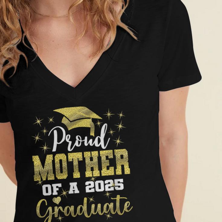 Super Proud Mother Of 2025 Graduate Senior Graduation Family Women's Jersey Short Sleeve Deep V-Neck Tshirt