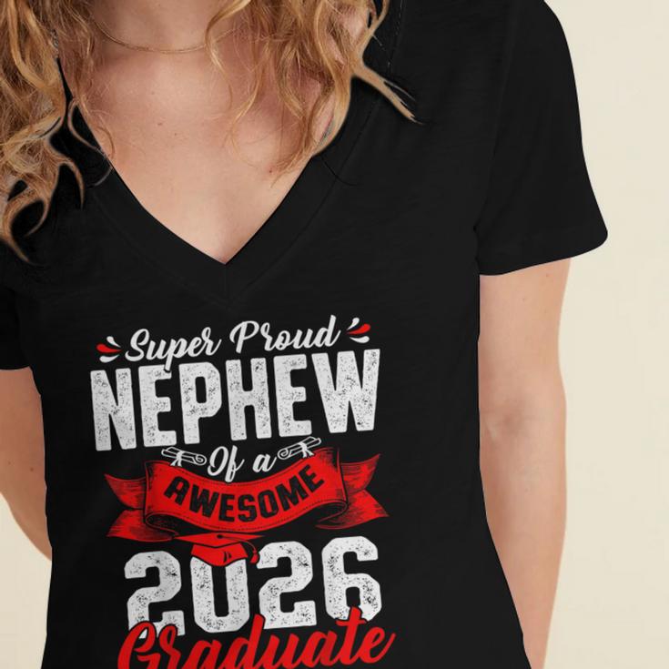 Super Proud Nephew Of a 2026 Graduate 26 Graduation Women's Jersey Short Sleeve Deep V-Neck Tshirt